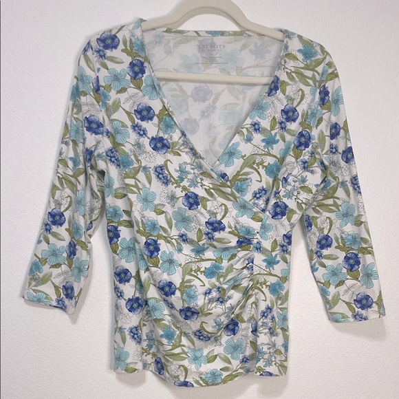 Talbots Tops - Talbots Floral V-Neck Top - Blue and Green Size Small Petite EUC